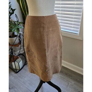 Faux Suede Skirt Tan w Laser Cutout Designs The Limited Size 4 Vintage 2000s